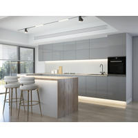 L-KÜCHE mit Insel Velmora Grau Hochglanz – 410 × 130 cm + Insel 180 cm – KÜ-AS-020 – Grau - Grau, Holzwerkstoff (410/212/58cm) - ROYAL24_MARKT