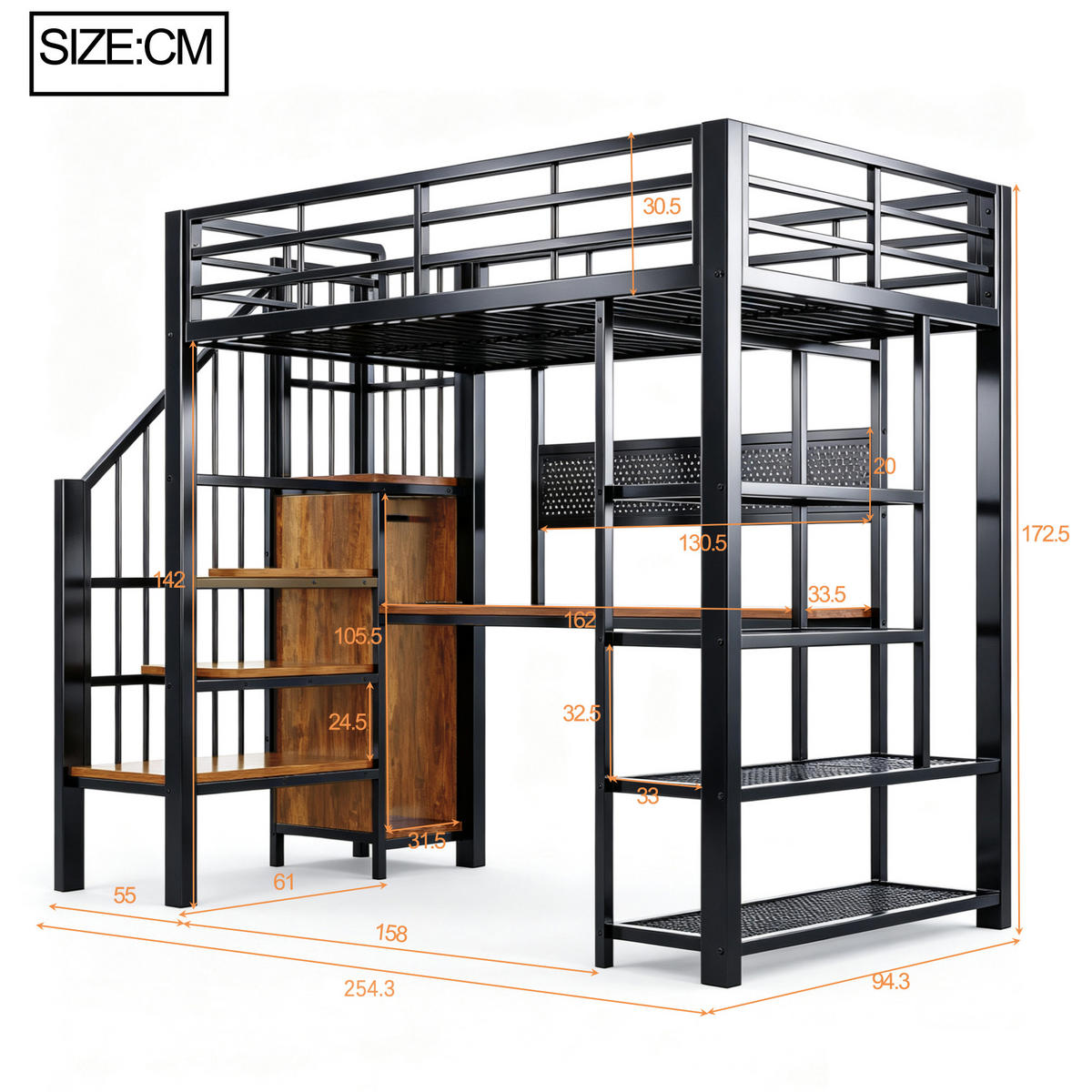 HOCHBETT 90/200 cm in Schwarz mit Treppe, LED und Steckdosen - Schwarz, Holzwerkstoff/Metall (90/200cm) - WISHDOR