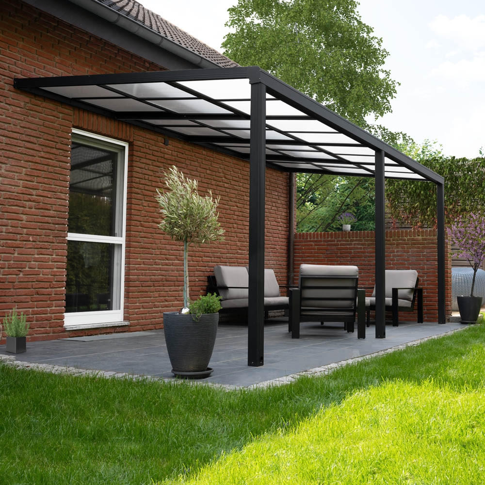 TERRASSENÜBERDACHUNG SOLIS DELUXE - Farbe: Grau, Größe: 390 x 295 x 233 / 272 cm - Anthrazit, Kunststoff (390/272/295cm) - Home Deluxe