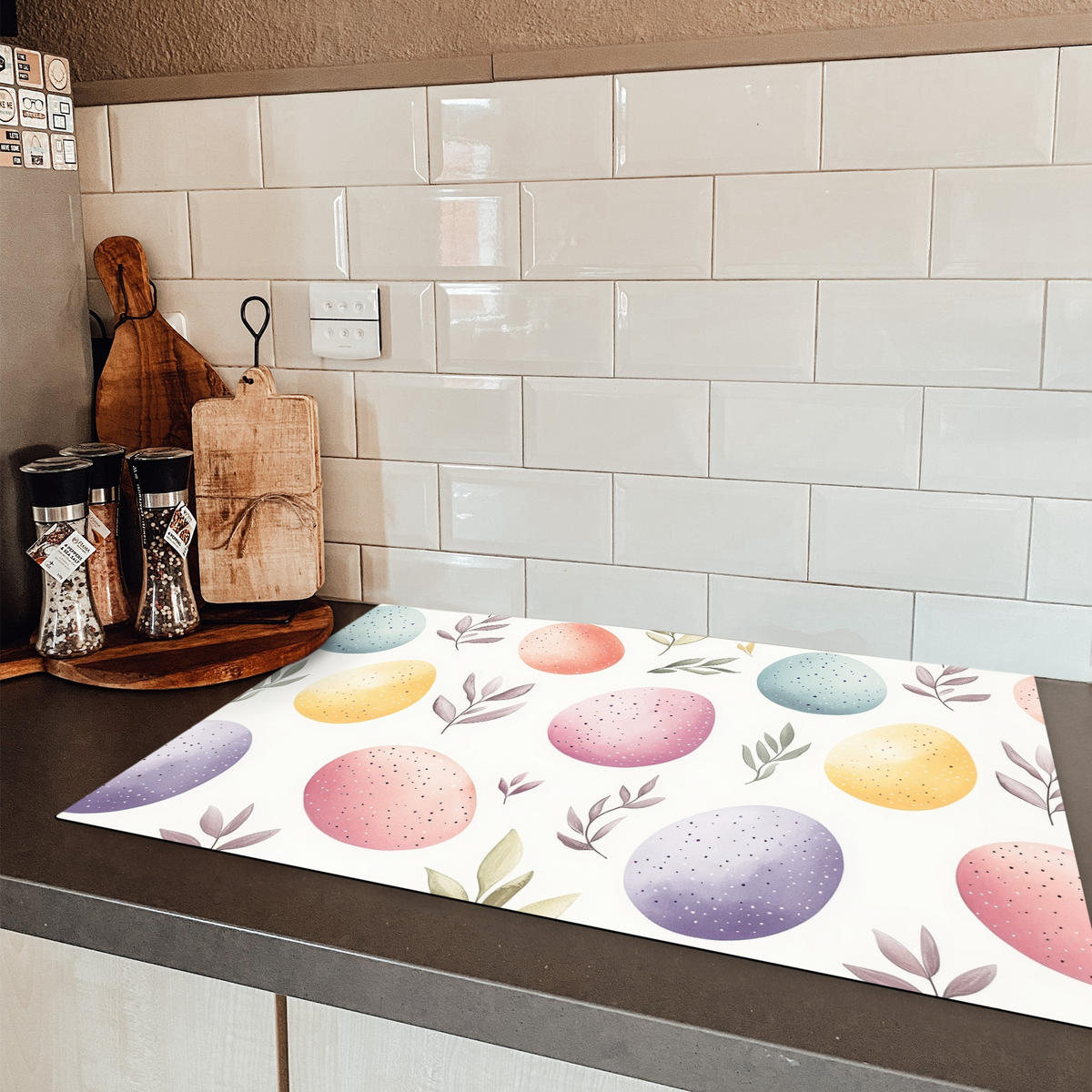 HERDABDECKPLATTE Eier - Bunt - Muster Ceranfeldabdeckung 78x52 cm - Weiß, Kunststoff (78/52/0.2cm) - MuchoWow