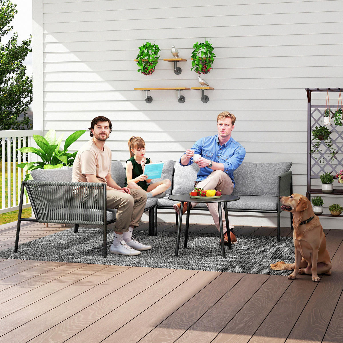 GARTENMÖBEL LOUNGE-SET DE-06738 mit Ecksofa & Tisch, für 6 Personen Dunkelgrau - Dunkelgrau, Kunststoff/Metall - ComfortXL