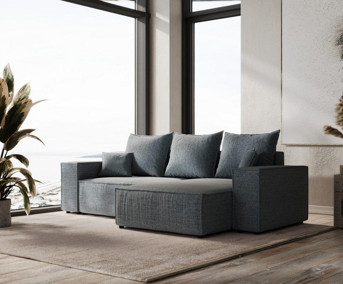 ROHOVÁ SEDAČKA SENSO, textil, Modrošedá - černá/šedohnědá, dřevo/kompozitní dřevo (255/148cm) - AltaBeds