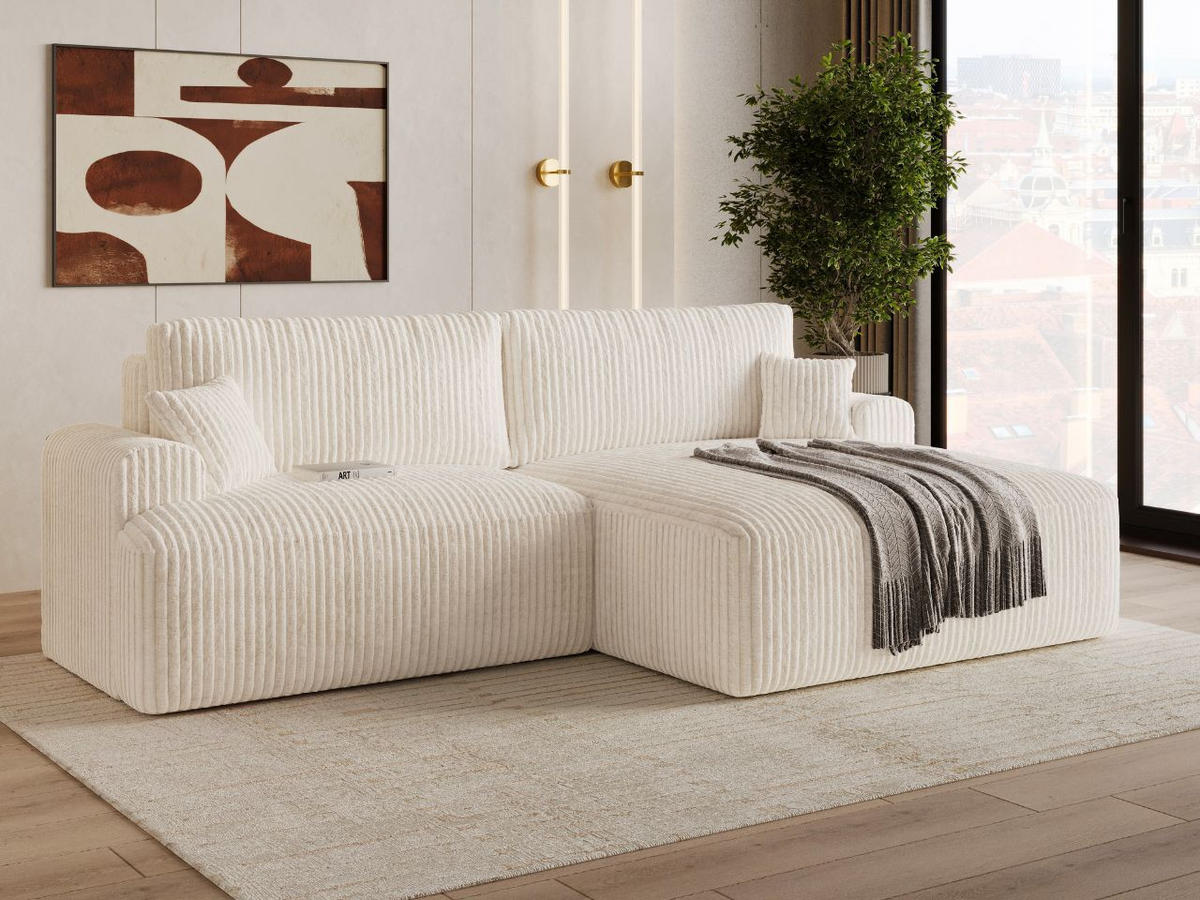 ECKSOFA Serene Creme Links - Creme, Holz/Textil (259/145cm) - Graingold