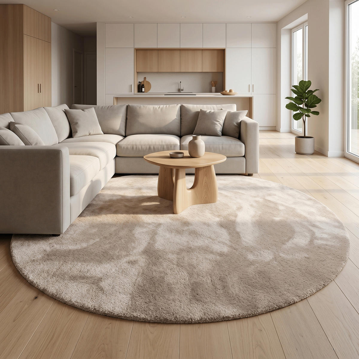 HOCHFLORTEPPICH LIVORNO RUND SUPER SOFT - Beige, Textil (133/133cm) - Snapstyle