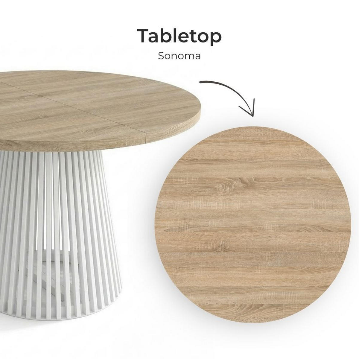 ESSTISCH runder ausziehbarer Tisch für Esszimmer DOVER 110 / 210 cm, Farbe: Eiche Sonoma / Weiß - Weiß/Sonoma Eiche, Holz (210/110/77cm) - Dekori_Interiors