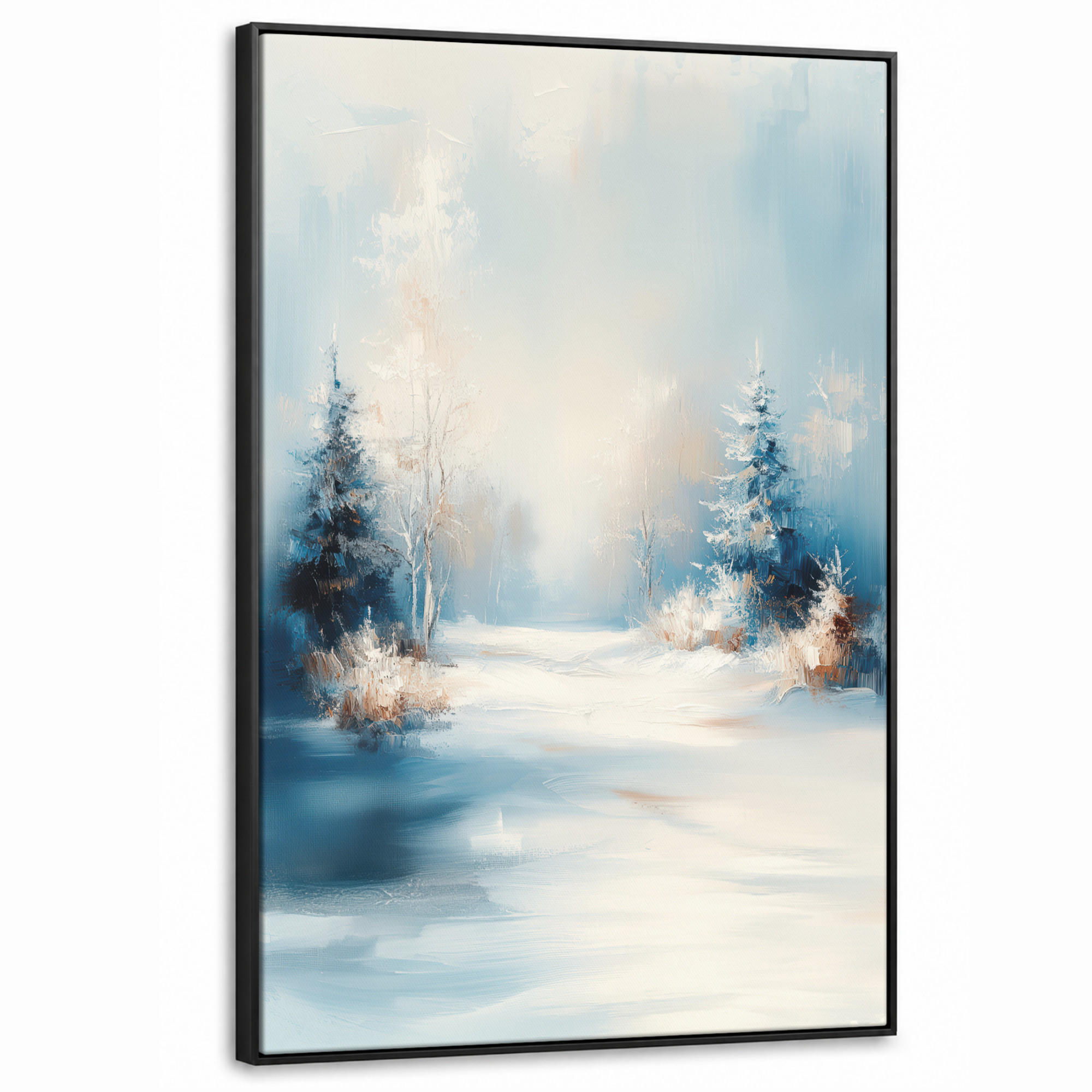 LEINWAND Bilder mit Rahmen - Wald – Winter – Natur – Abstrakt – Schnee - 80x120 - Weiß, Textil (80/120cm) - MuchoWow