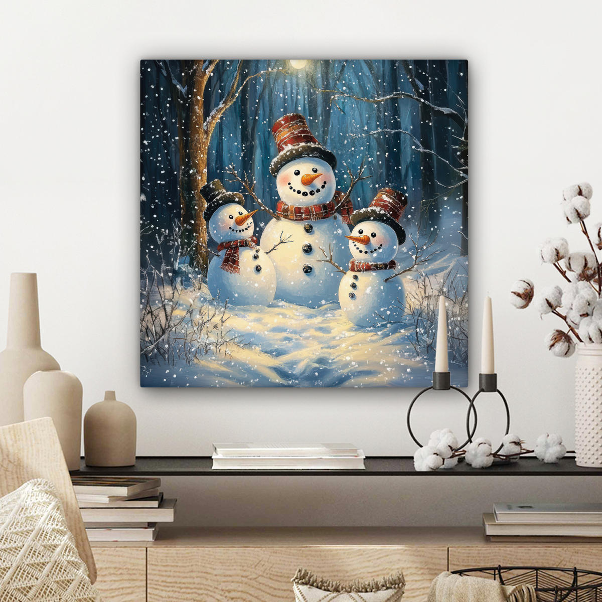LEINWANDBILD Schneemann - Schnee - Winter - Wald 50x50 cm - Hellblau, Textil (50/50cm) - MuchoWow