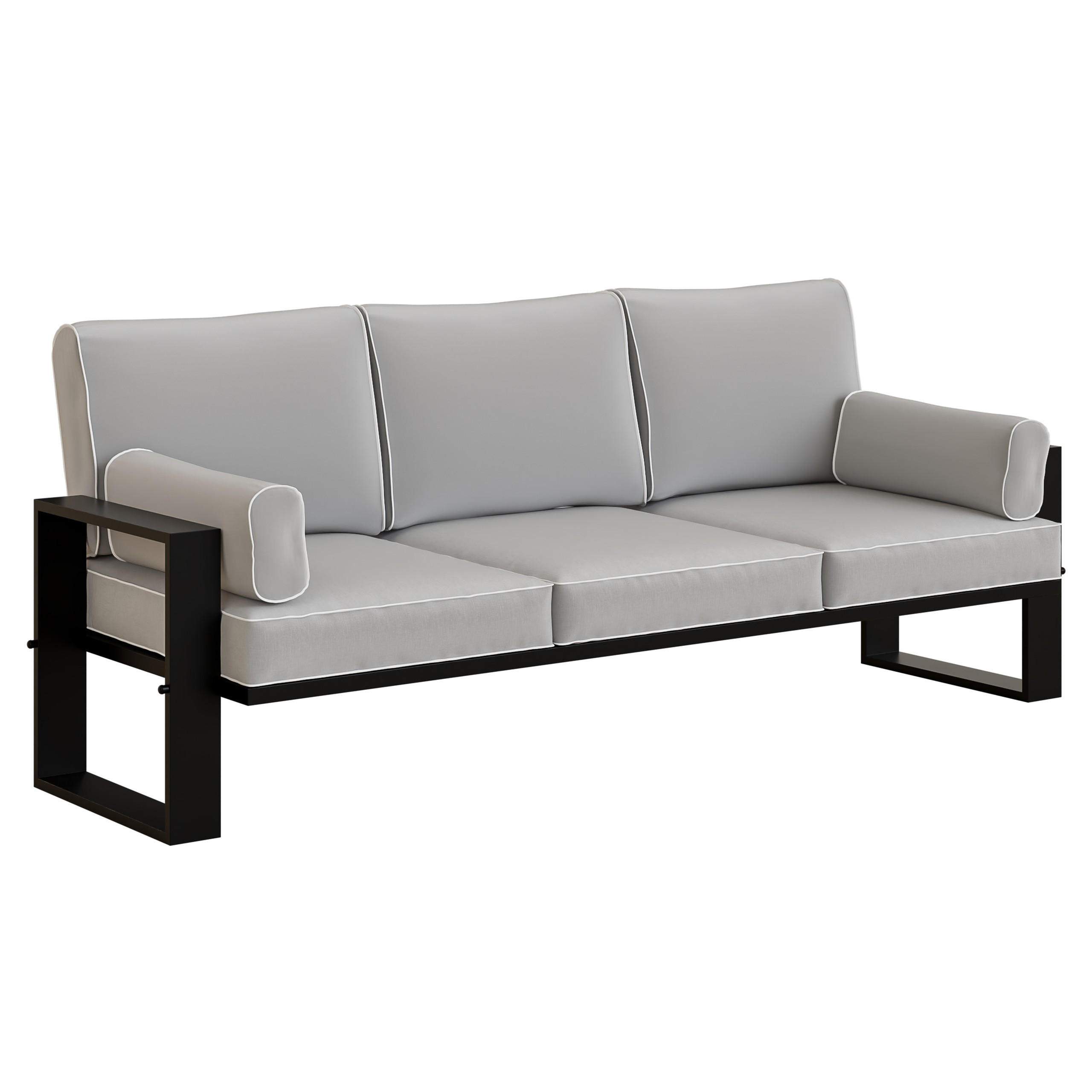 GARTENSOFA Hellgrau, Schwarze Metallbeine, 3-Sitzer - Grau, Holzwerkstoff/Metall (215/90/87cm) - Bettso