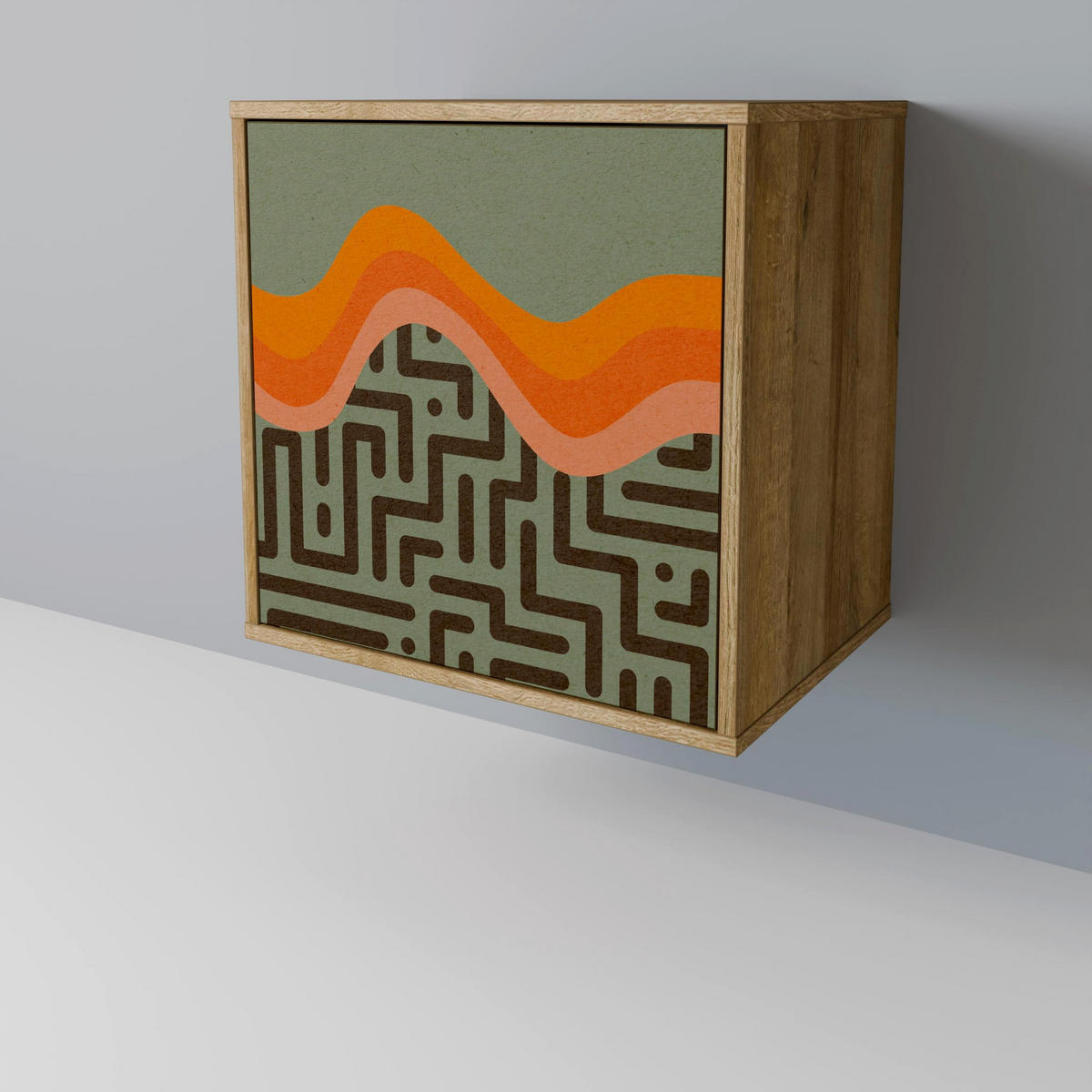 SIDEBOARD SIMPLE SOLUTIONS, Eichefarben, 57,5x42x70,5 cm, Schwarze Metall-Sternfüße - Eichefarben/Multicolor, Holzwerkstoff/Metall (57.5/70.5/42cm) - SpaceRebels