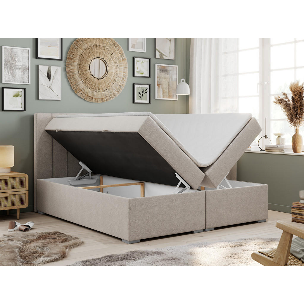 Thumbnail - MKS Boxbett, Beige, Textil, 2-Sitzer, H3, Rechteckig, 160x200 cm, Schlafzimmer, Betten, Boxspringbetten