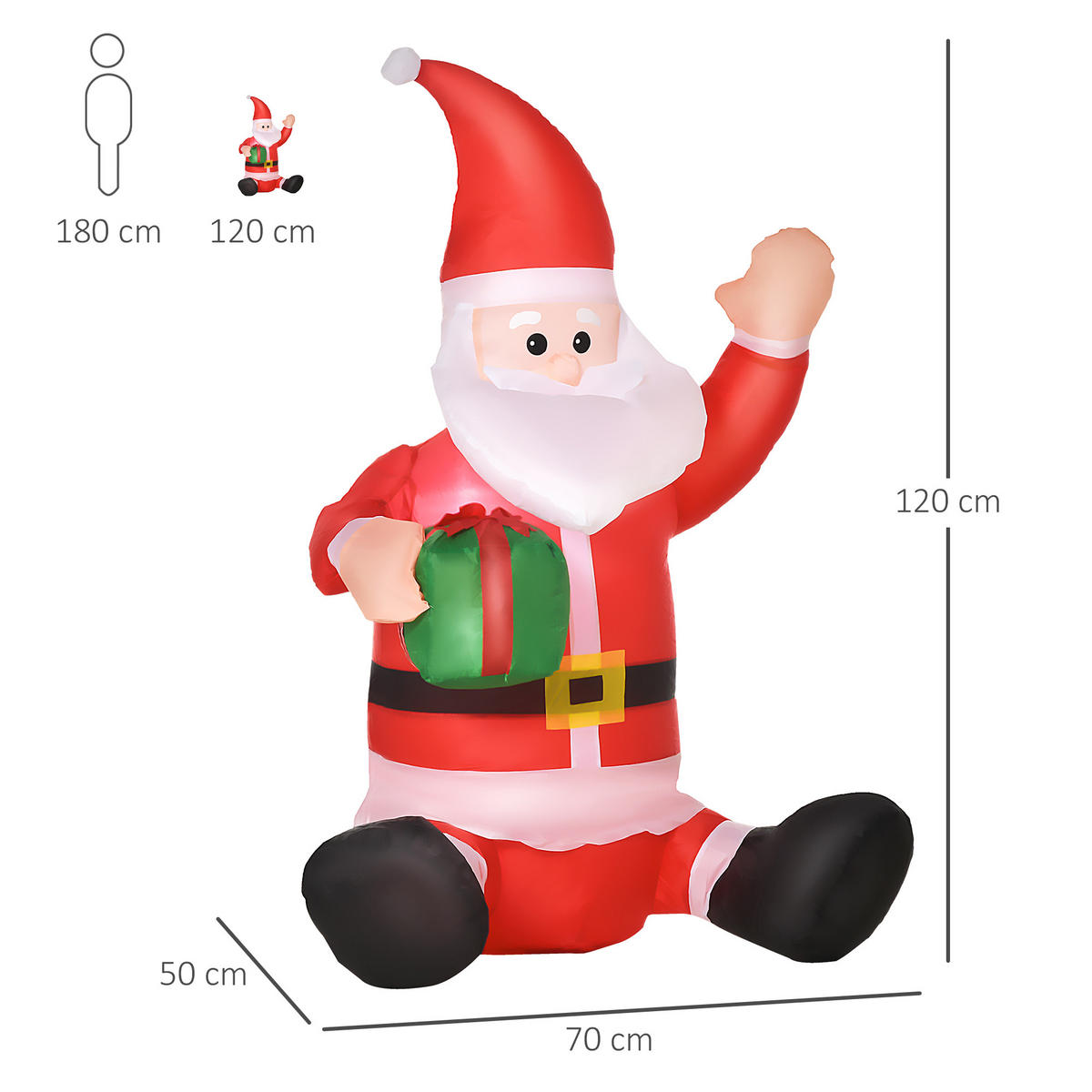 WEIHNACHTSDEKORATION Gebläse Selbstaufblasbare Weihnachtsmann Santa Claus LED - Rot, Kunststoff (50/120/70cm) - HOMCOM