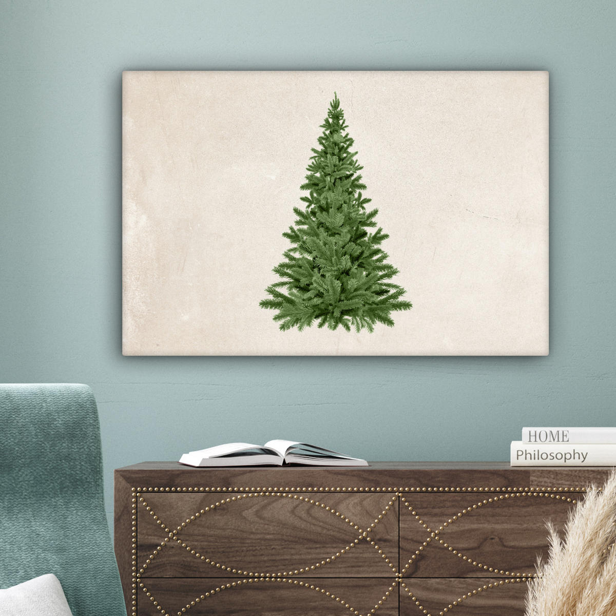 LEINWANDBILD Weihnachtsbaum - Grün - Weihnachten - Feiertage Gemälde 60x40 cm - Olivgrün, Textil (60/40cm) - MuchoWow