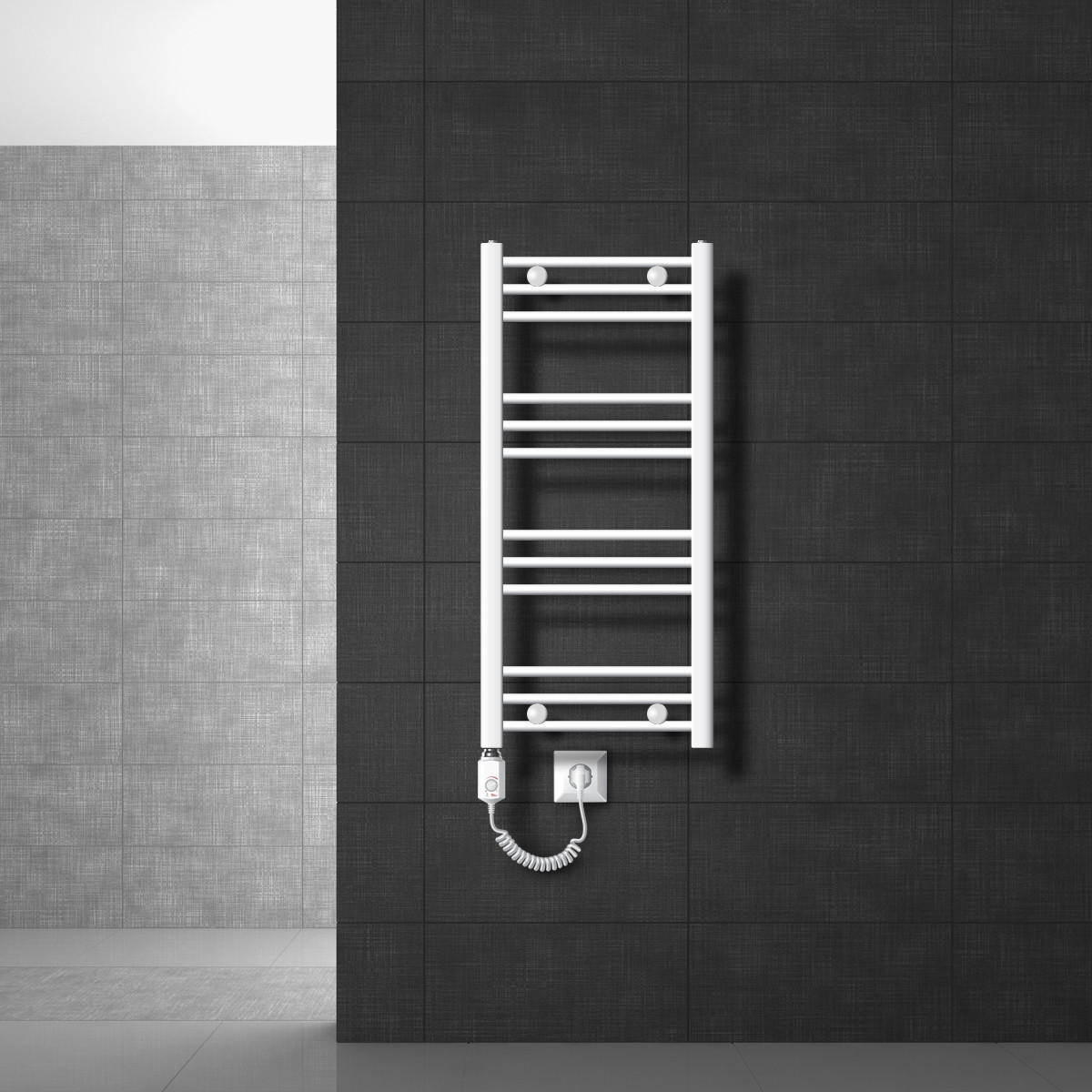 BADHEIZKÖRPER elektrisch Sahara 400x800 mm Weiß gebogen mit Heizstab 300W - Weiß, Metall (3/80/40cm) - LuxeBath