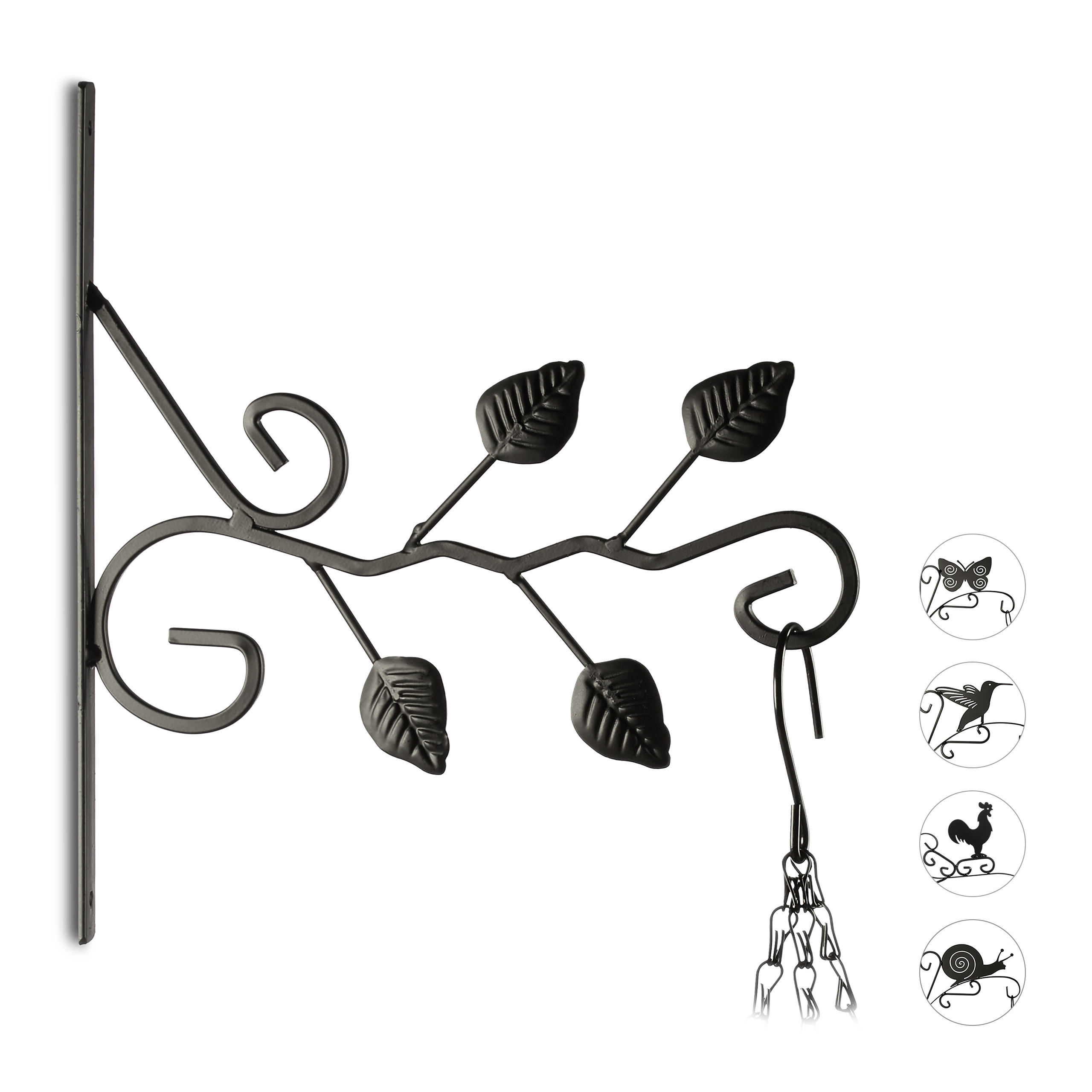 CÂRLIG negru fier motiv frunze 30,5 cm