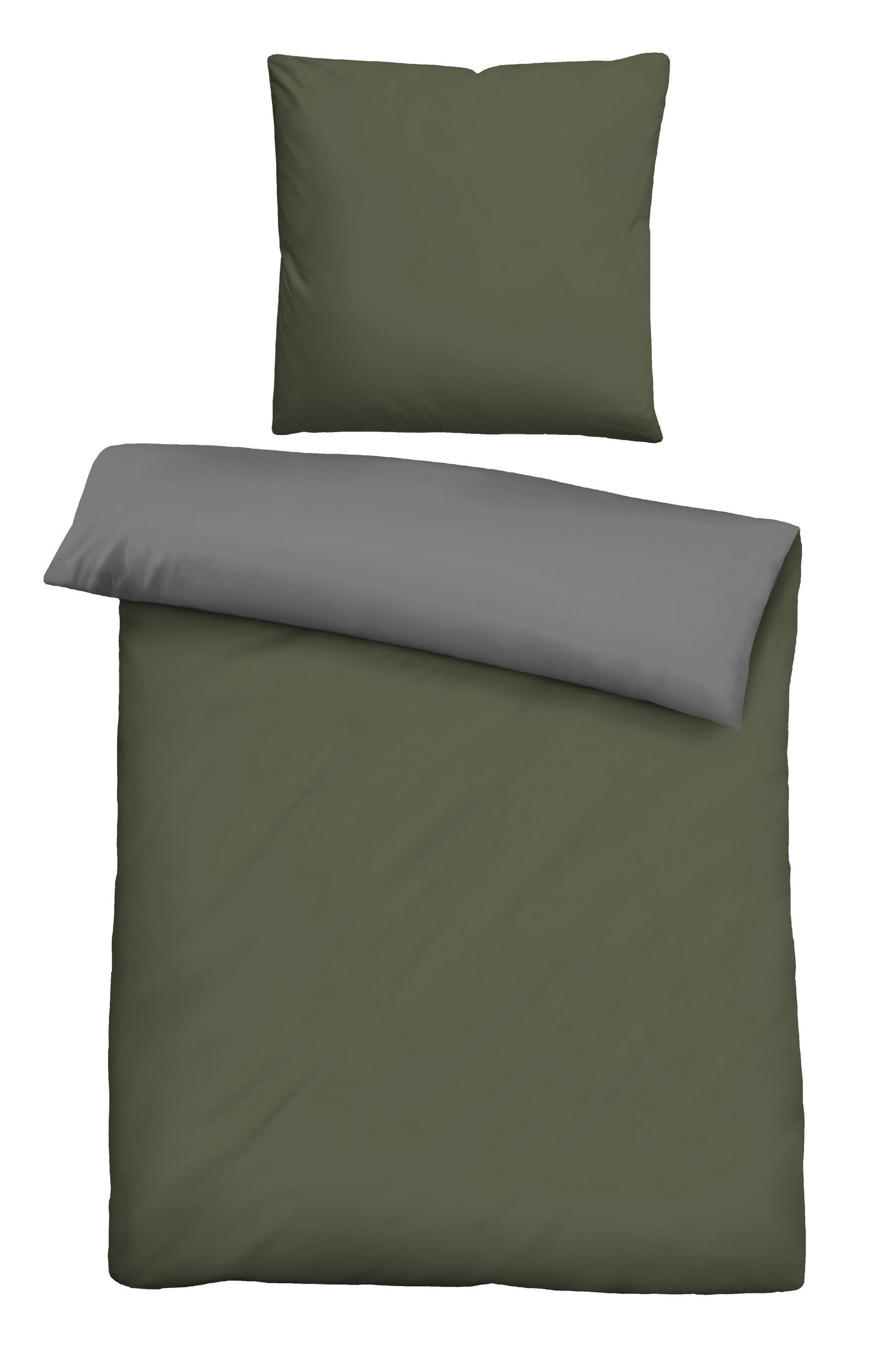 BETTWÄSCHE-GARNITUR Linon UNI fichte, 135x200 cm + 80x80 cm - Dunkelgrün, Textil (135/200cm) - biberna