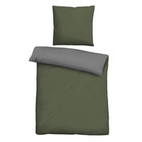 BETTWÄSCHE-GARNITUR Linon UNI fichte, 135x200 cm + 80x80 cm - Dunkelgrün, Textil (135/200cm) - biberna