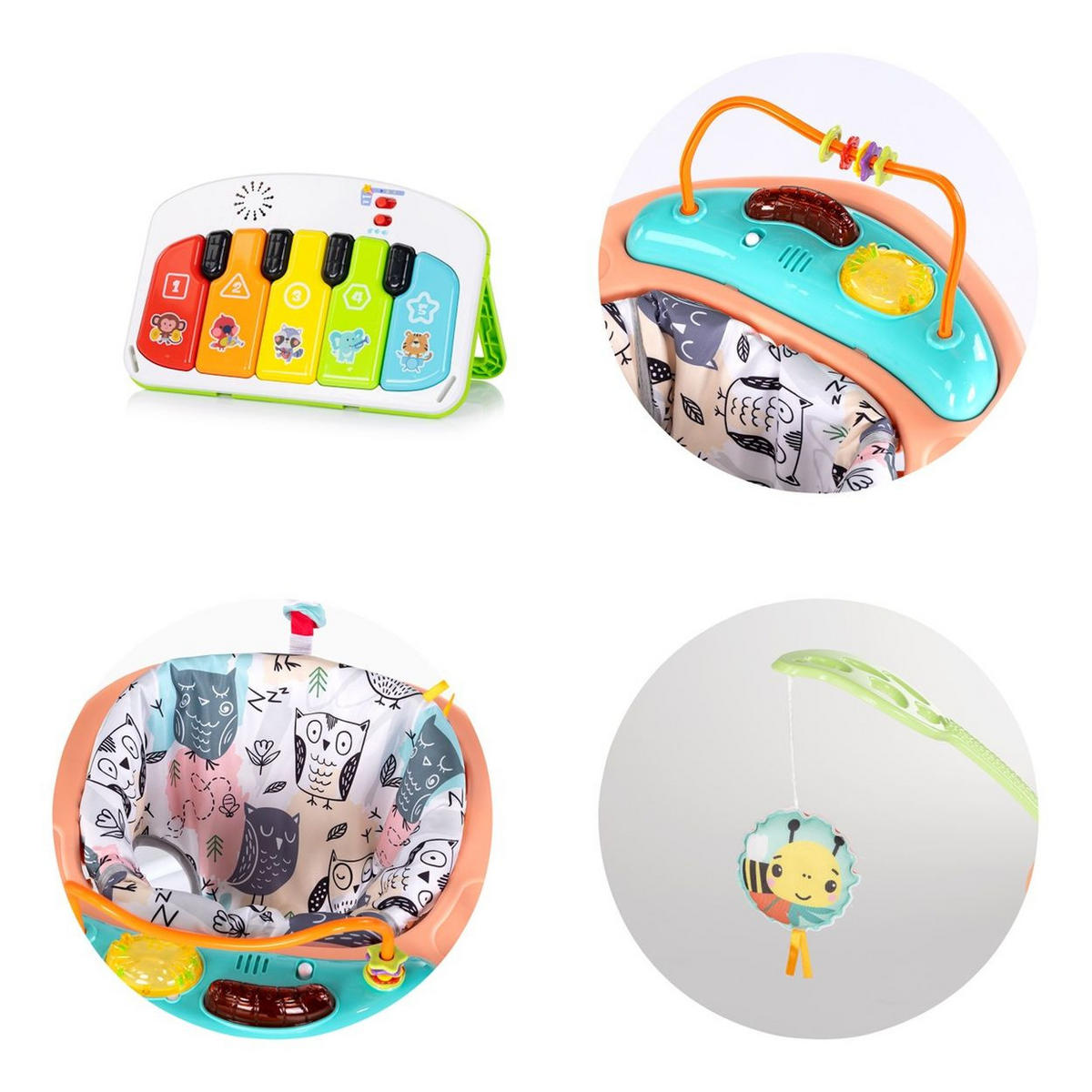 HOPSER Jumpy Joy Musik Licht rosa Tiere Hängespielzeug Motorikspielzeug - Rosa, Metall (66/71/71cm) - Chipolino