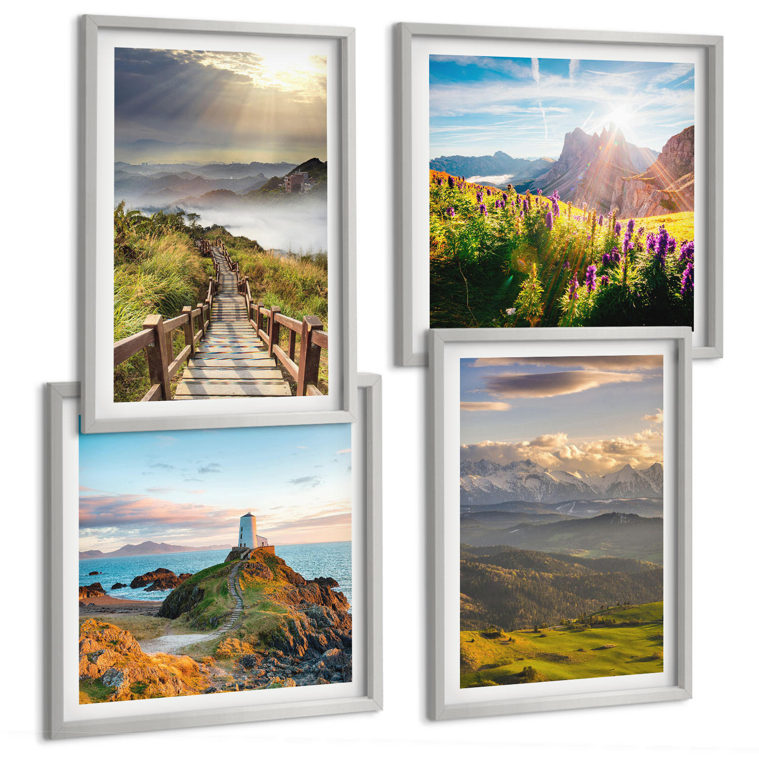 BILDER SET 4er Set - 50x50 cm & 40x60 cm Silberner Rahmen - Bergblumen Himmelsweg - Silberfarben, Kunststoff (50/50cm) - TULUP
