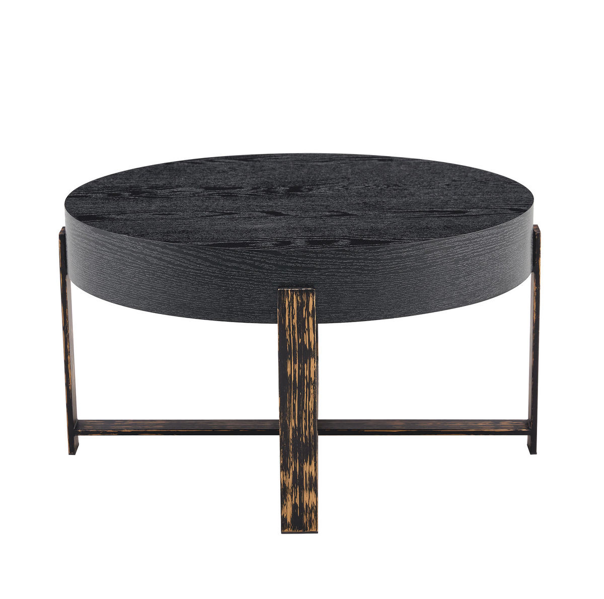 BEISTELLTISCH aus MDF und Metall 68x68x39 cm Schwarz mit Kreuzgestell und rutschfesten Füßen - Schwarz, Holzwerkstoff (68/68/39cm) - Modfu