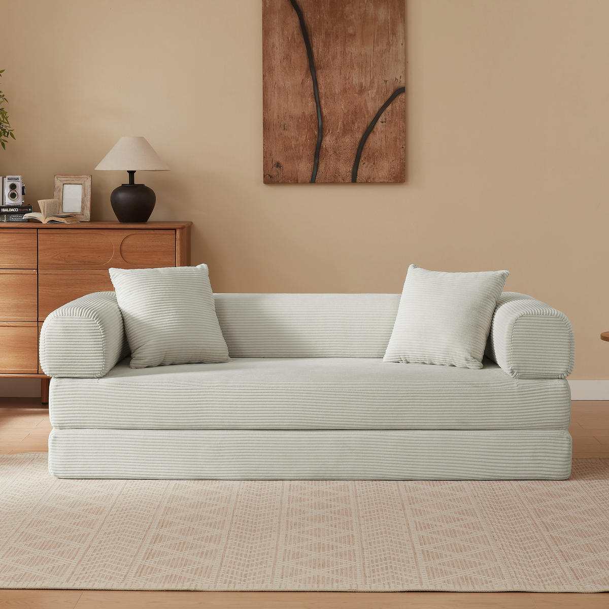 SCHLAFSOFA aus Cord in Beige 2-lagiges Design & zum Doppelbett ausklappbar - Beige, Textil (89/59/195cm) - Urban Meuble