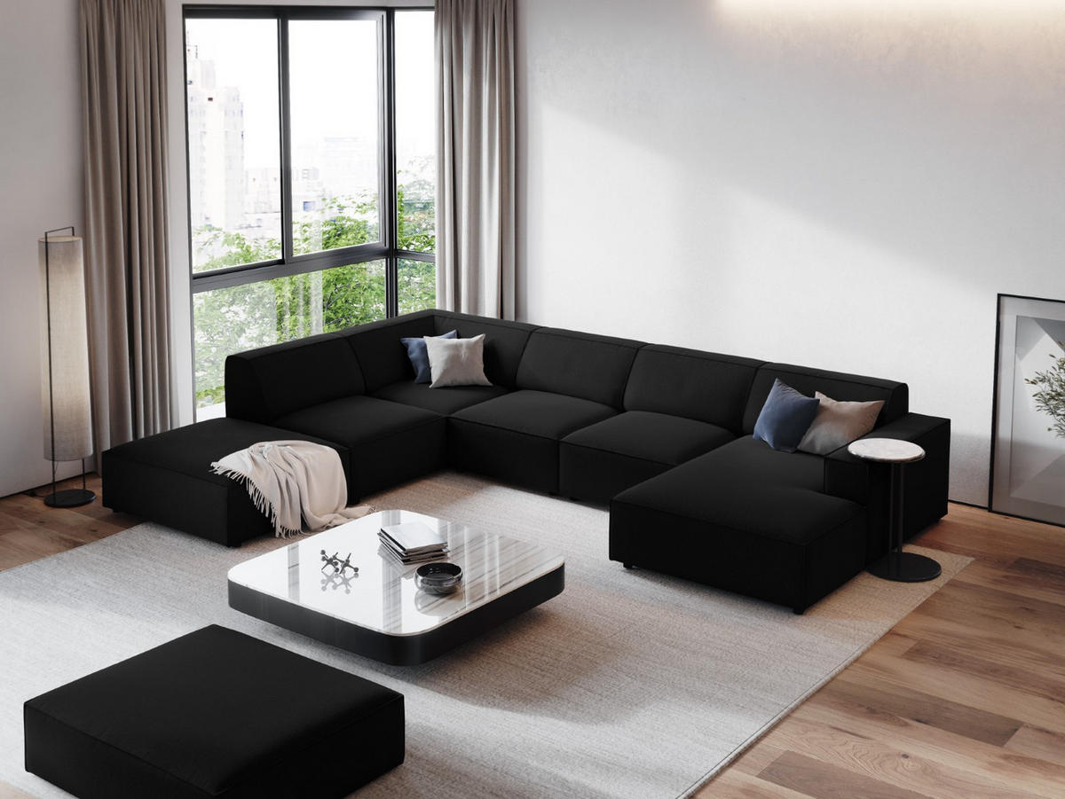 PANORAMASOFA links Jodie aus strukturiertem Stoff schwarz 7 Sitzplätze - Schwarz, Textil (262/70/364cm) - Micadoni