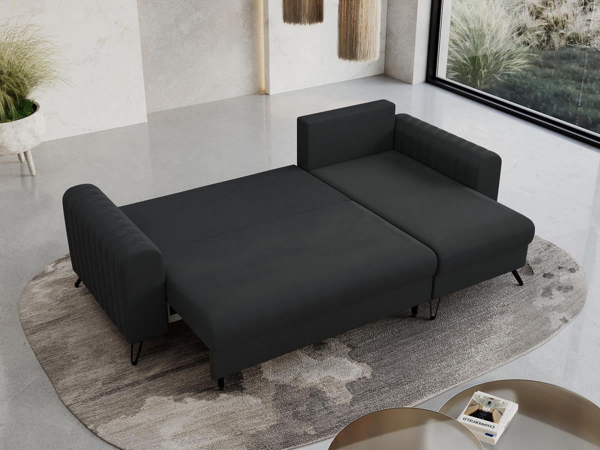 ECKSOFA Axel Samt Dunkelgrau - Dunkelgrau/Schwarz, Textil/Metall (242/140cm) - MKS