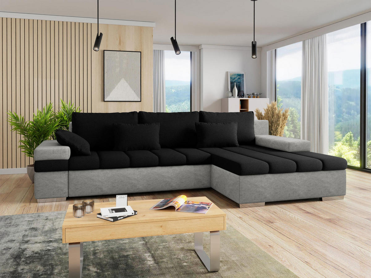 ECKSOFA Bangkok, Seite: Rechts - Silberfarben/Hellgrau, Holz/Textil (310/175cm) - MIRJAN24