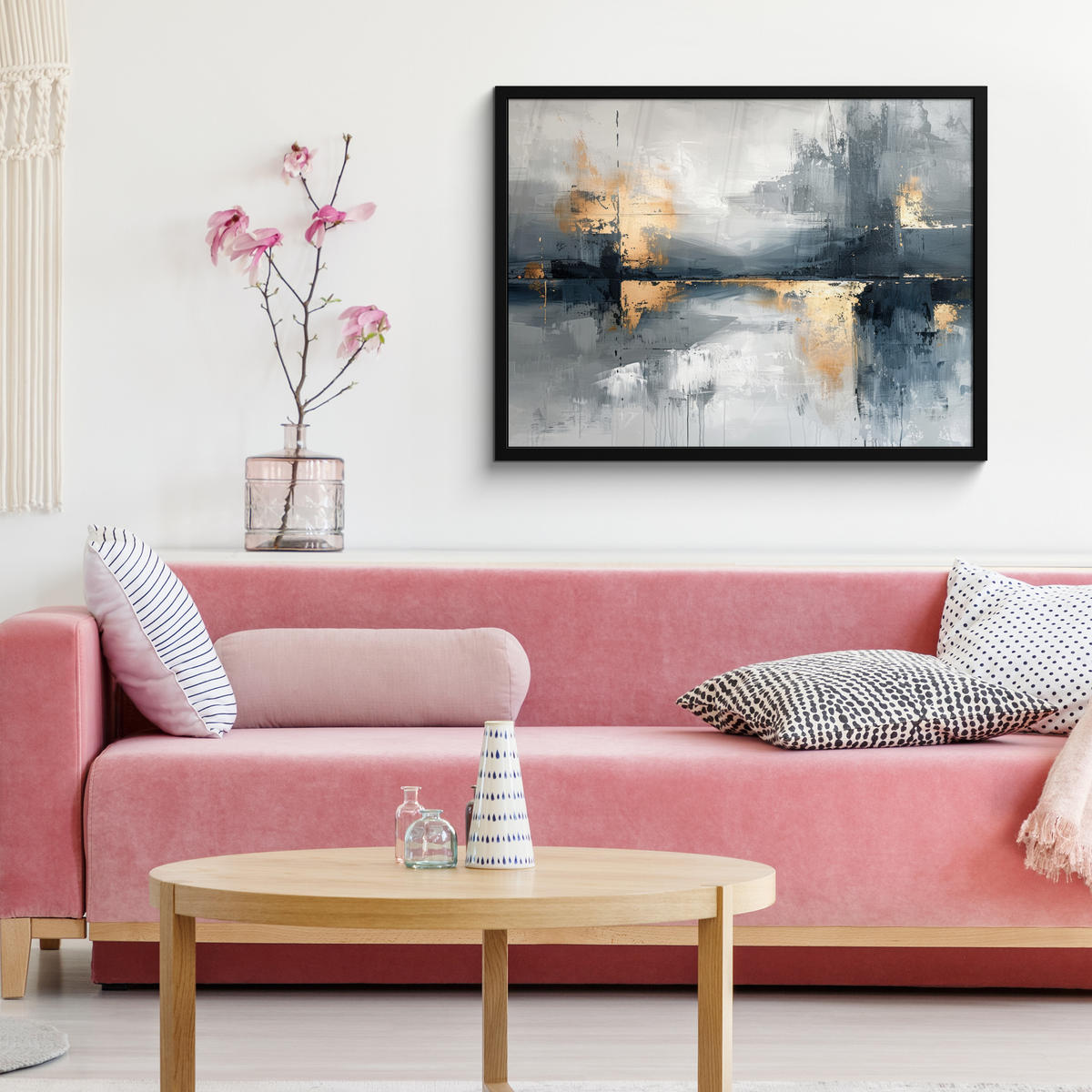 ZARÁMOVANÝ PLAGÁT Umenie - sivé - zlaté - abstraktné 80x60 cm - tmavosivá, papier (80/60cm) - MuchoWow