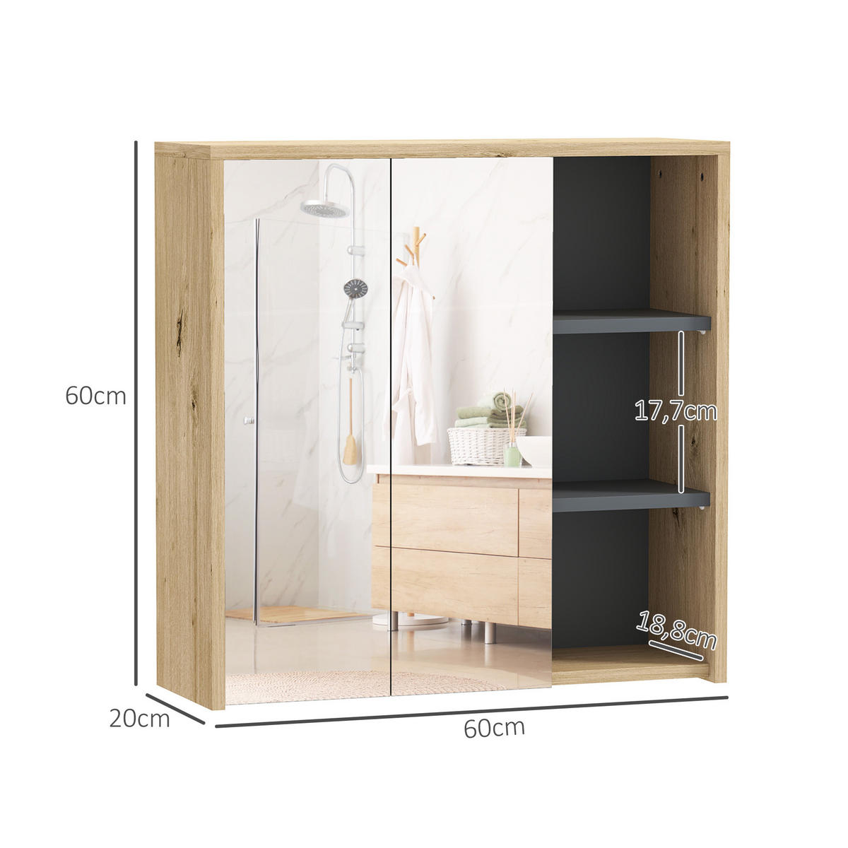 SPIEGELSCHRANK Naturfarben - Naturfarben, Holz (60/60/20cm)