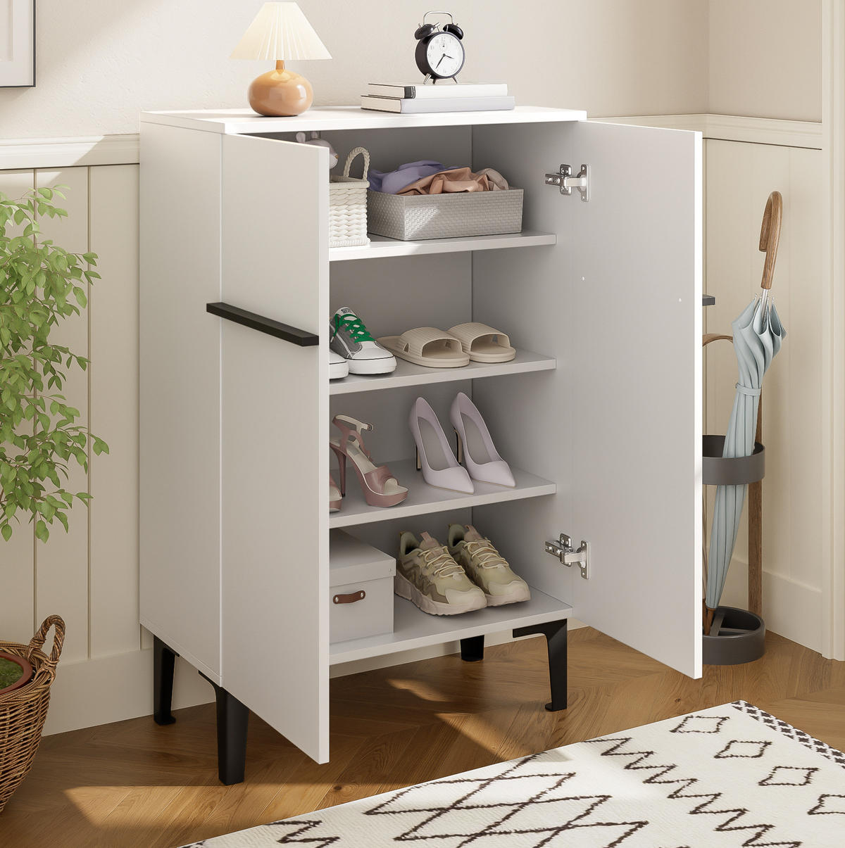 SCHUHSCHRANK 60/34,5/95 cm in Weiß mit Doppeltüren und verstellbaren Einlegeböden - Weiß, Holzwerkstoff (60/95/34.5cm) - Flora Grace