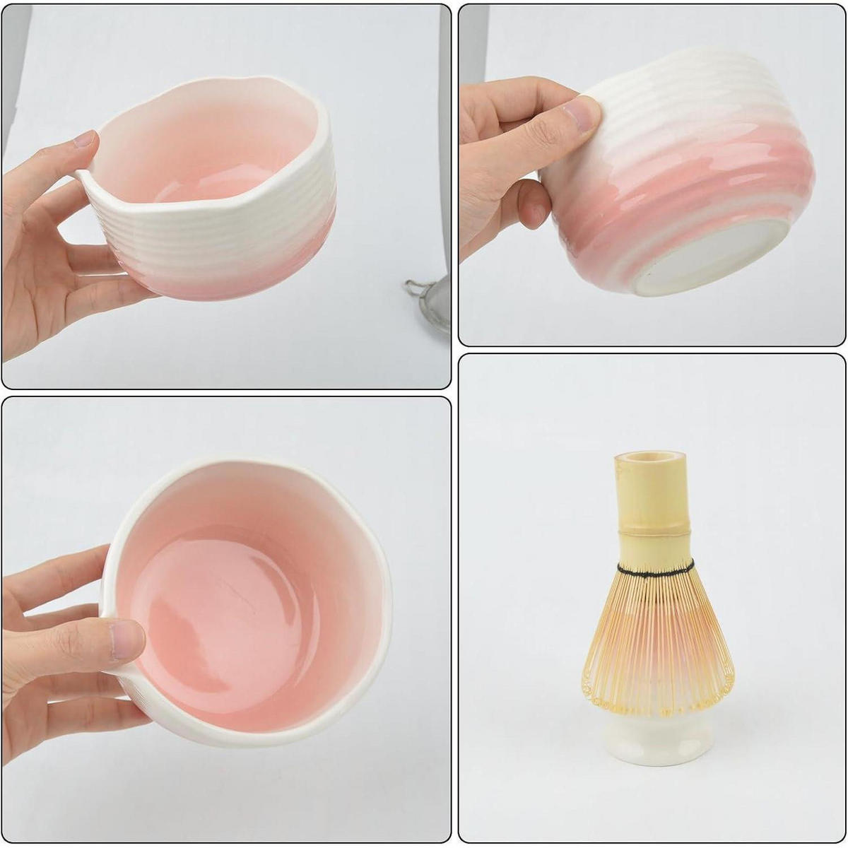 MATCHA Set 8-teilig mit Schale und Bambusbesen - Pink, Keramik (20.3/1/29.5cm)