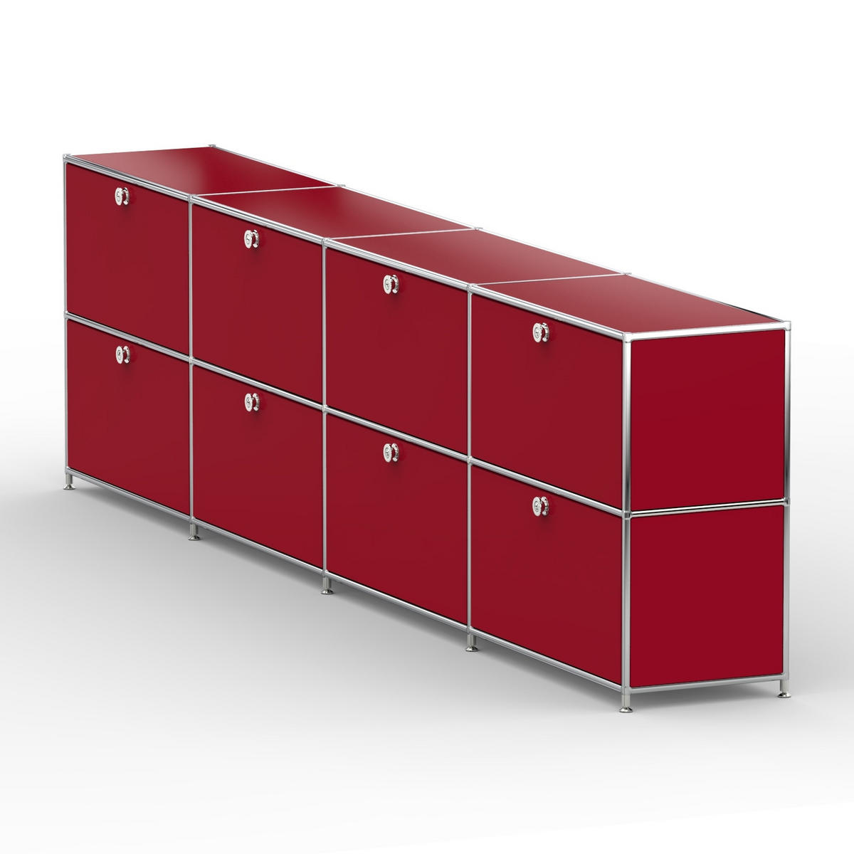 AKTENSCHRANK, 8 Schubladen & Schloss, Breite 302 cm, Rubinrot - Chromfarben/Silberfarben, Metall (40/80.5/302.2cm) - Versee