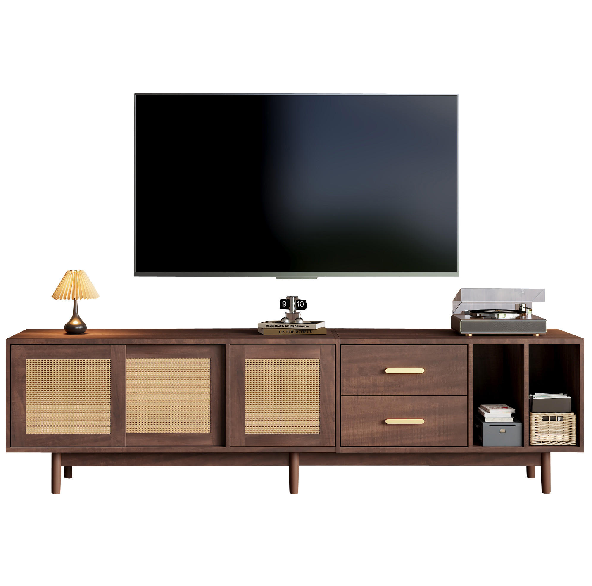 LOWBOARD 190/40/52 cm Braun aus MDF mit Rattantüren - Braun, Holzwerkstoff (40/52/190cm) - OKMYHOME
