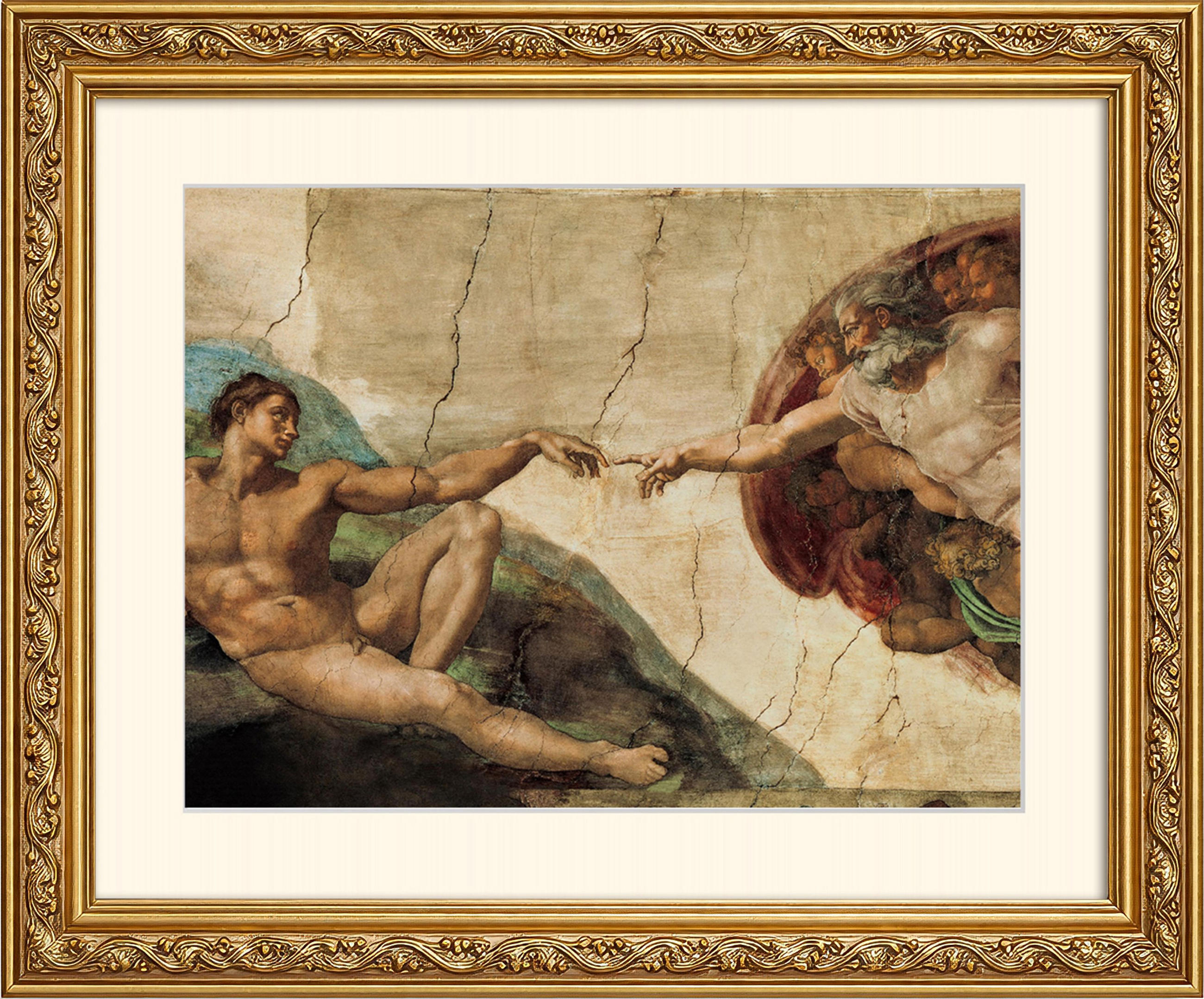 BILD gerahmt 53x63 cm Michelangelo "Die Erschaffung Adams" - Beige, Holz (63/53cm) - artissimo