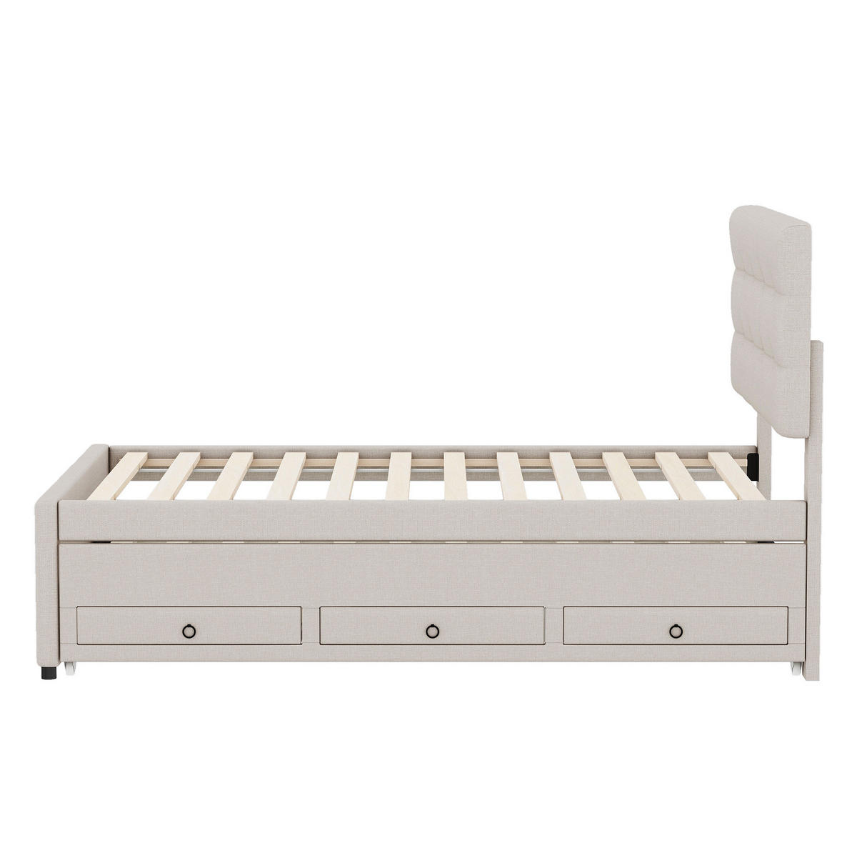 POLSTERBETT 90/200 cm beige mit ausziehbarem Bett und drei Schubladen Ohne Matratze - Beige, Textil (90/200cm) - OKWISH