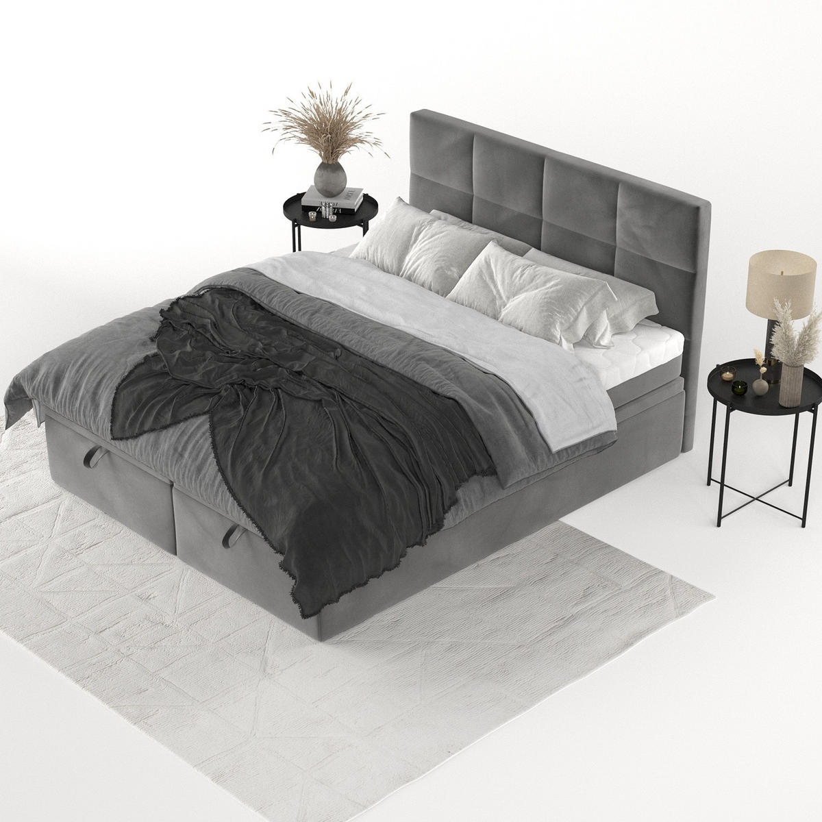 BOXBETT Tessa 180/200 cm Grau im Kronos Stoff - Schwarz/Grau, Holz/Holzwerkstoff (180/200cm) - AltaBeds