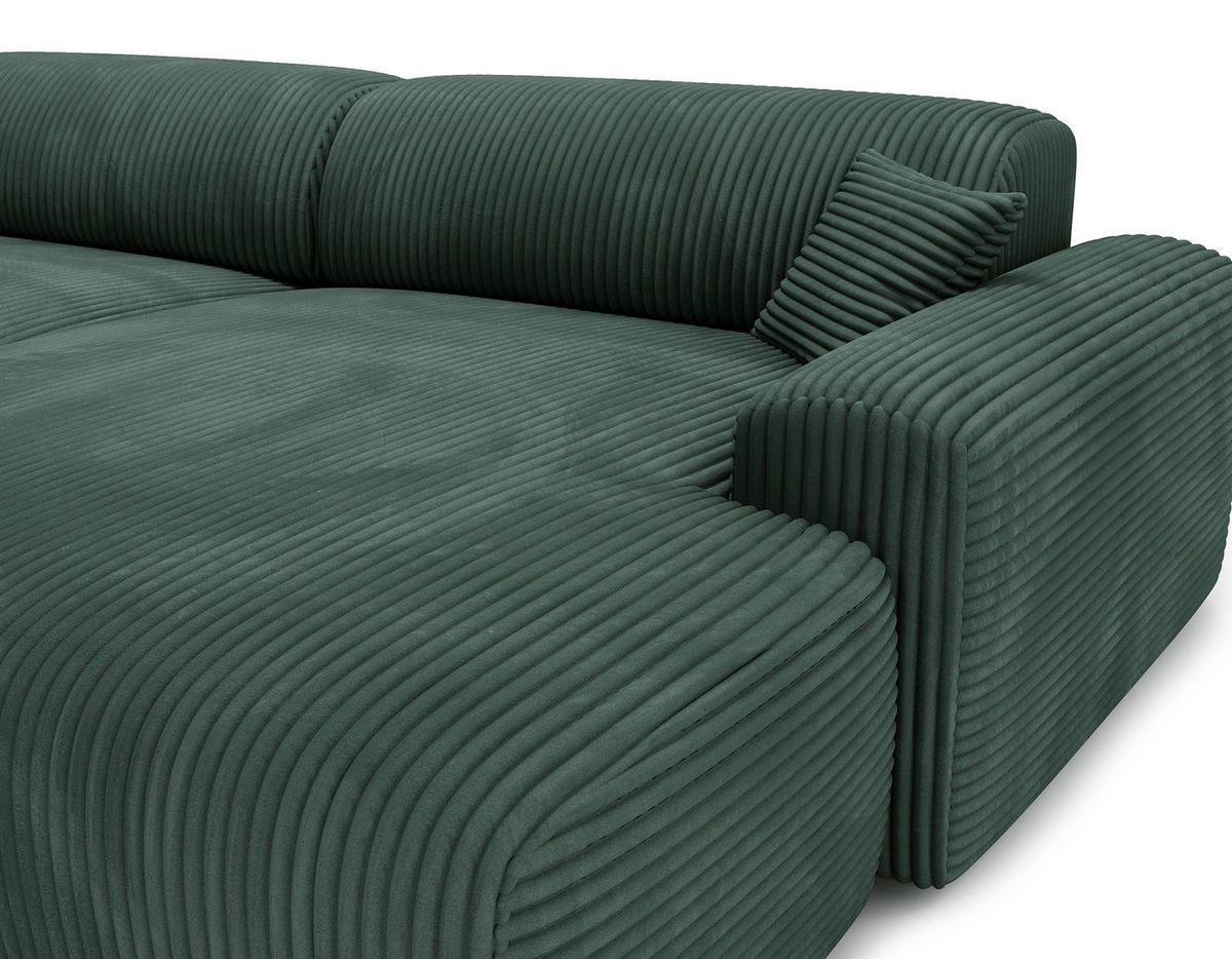 ECKSOFA mit Longchair - Cord - Schwarz/Grün, Kunststoff/Textil (284/178cm) - home24