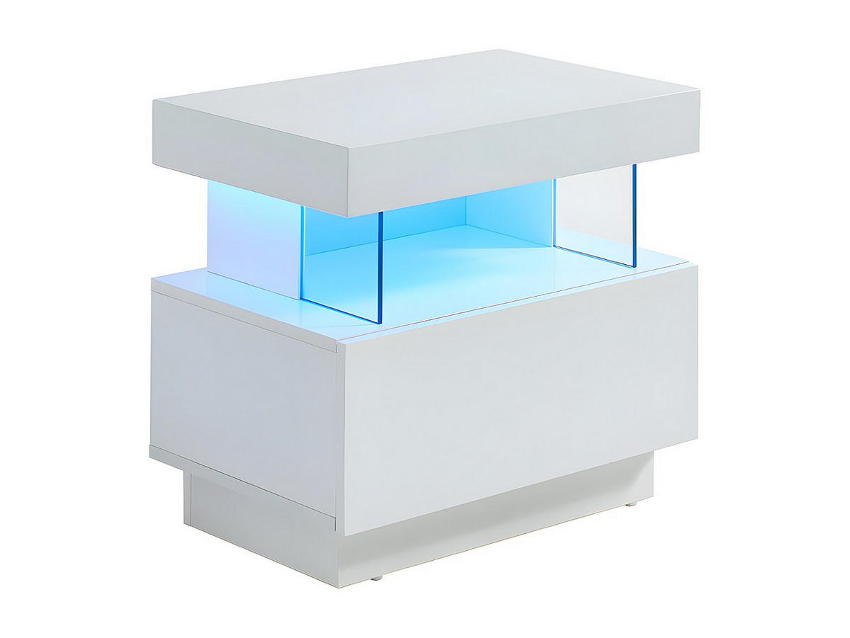 NACHTTISCH mit 1 Schublade & 1 Ablage + LEDs - MDF - Weiß lackiert - FABIO - Weiß, Holz (57/52/39cm) - Vente-Unique