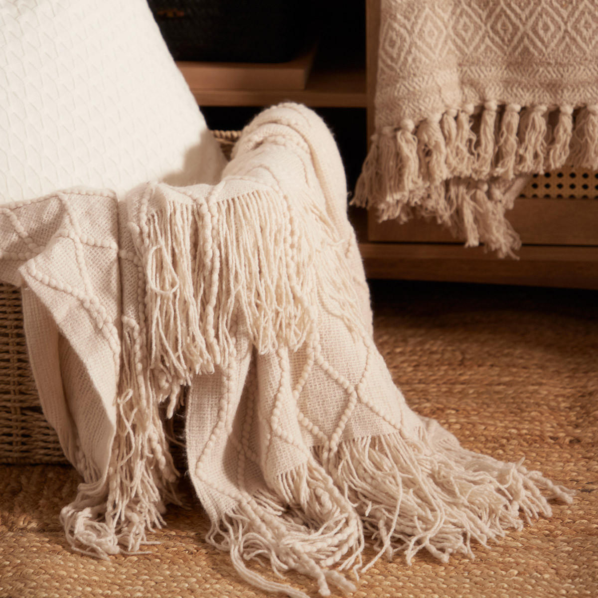 DECKE Loop beige 130/170 cm - Beige, Textil (130/170cm) - Homla