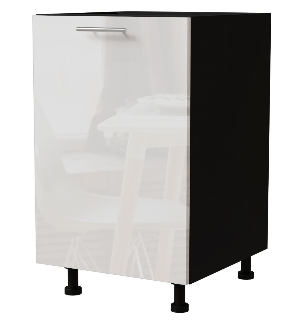 KÜCHENUNTERSCHRANK Essen D1D/50 Weiß Hochglanz / Schwarz Matt 50 / 50 / 82cm - Weiß Hochglanz/Schwarz, Holz/Holzwerkstoff (50/82/50cm) - Feldmann-Wohnen