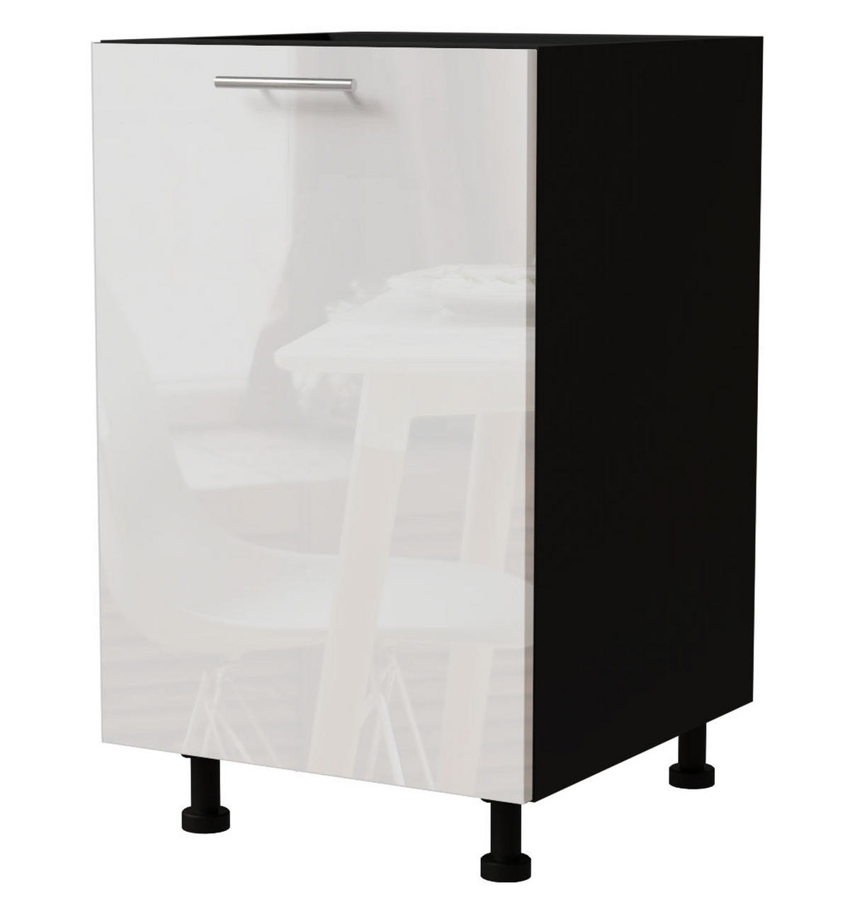 KÜCHENUNTERSCHRANK Essen D1D/50 Weiß Hochglanz / Schwarz Matt 50 / 50 / 82cm - Weiß Hochglanz/Schwarz, Holz/Holzwerkstoff (50/82/50cm) - Feldmann-Wohnen