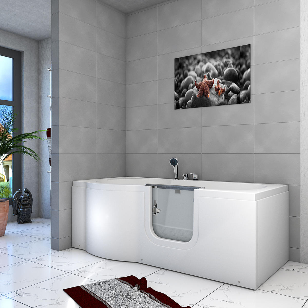 SENIORENBADEWANNE mit Tür S12-EH-R 85x170cm - Weiß, Glas/Kunststoff (170/60/85cm) - AcquaVapore by Sandra Jentho