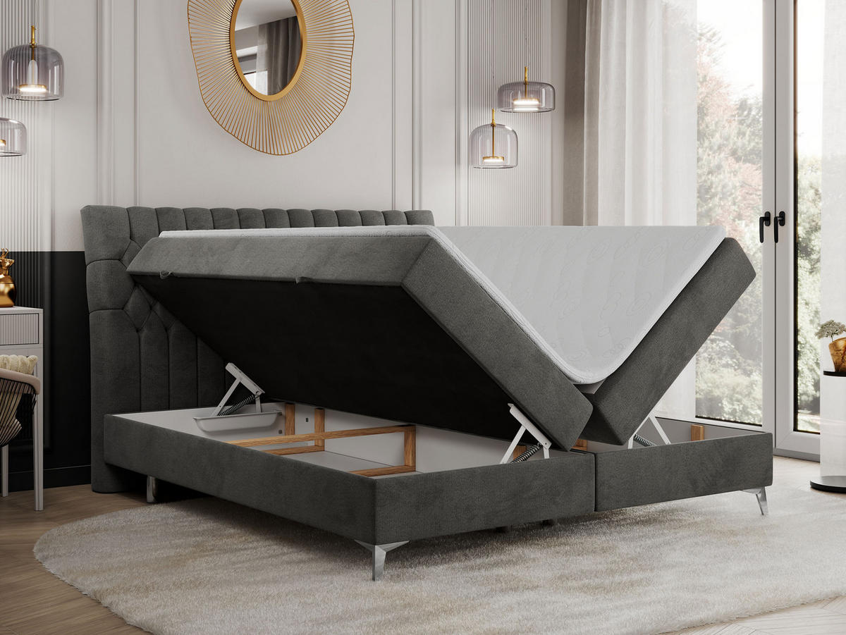 BOXBETT MILEN 180/200 Dunkelgrau Velvet - H3 - Dunkelgrau, Holz/Textil (180/200cm) - MKS