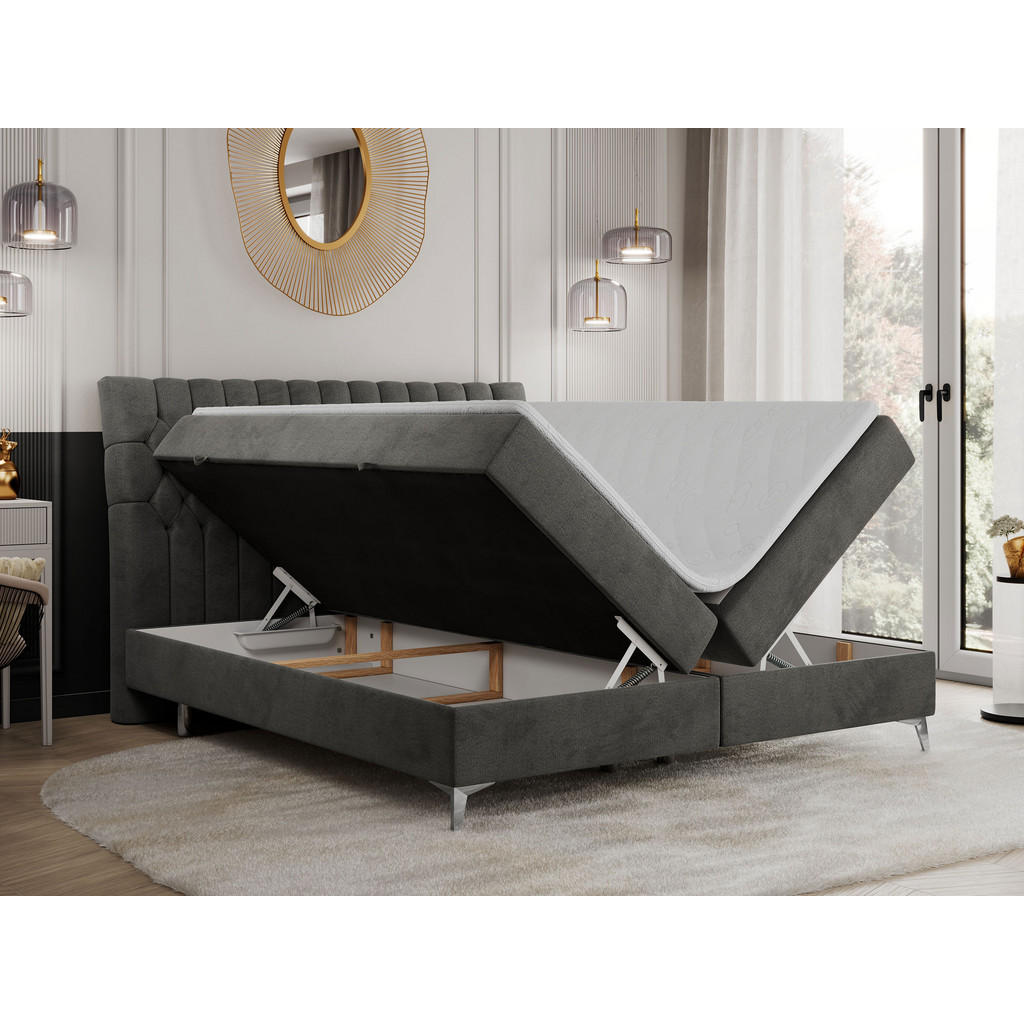 Thumbnail - MKS Boxbett, Dunkelgrau, Textil, 2-Sitzer, H3, Rechteckig, 180x200 cm, Schlafzimmer, Betten, Boxspringbetten