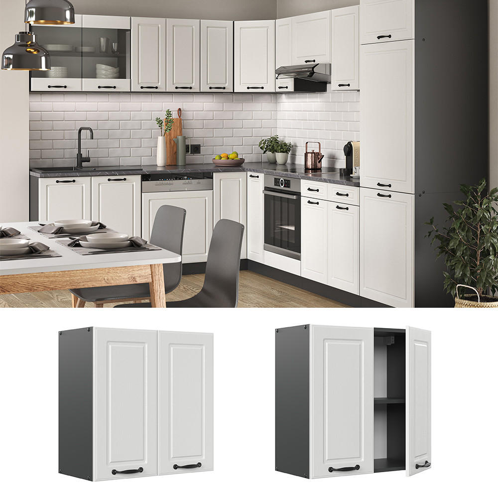 HÄNGESCHRANK R-Line Weiß Landhaus 60 cm - Anthrazit/Weiß, Holzwerkstoff (60/60/31cm) - Vicco