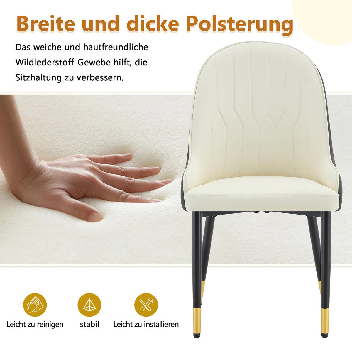 STUHL 2er-Set mit Blitz-Rückenlehne PU Weiß/Dunkelgrau - Grau, Metall (44/91/47.4cm) - Meubliv