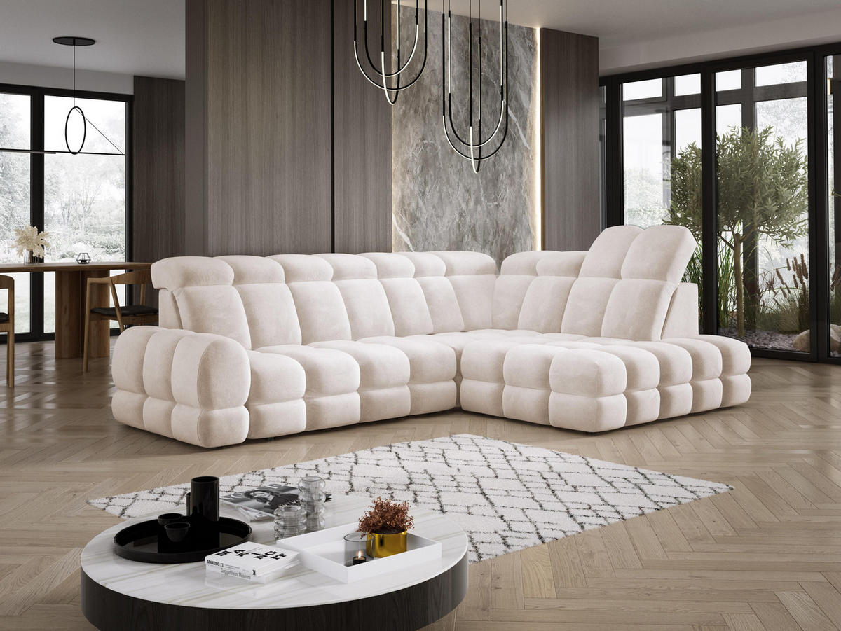 ECKSOFA TOLLO Salvador-stoff L-form 302x217x105 cm creme - Creme, Holz/Textil (217/302cm) - DomoHome
