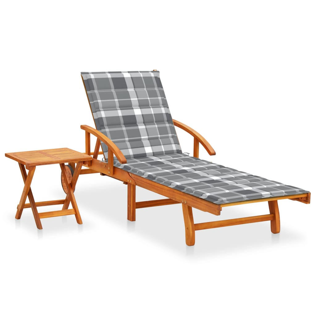 SONNENLIEGE mit Tisch und Auflage Akazie Massivholz - Grau, Holz (67/85/200cm) - furnicato