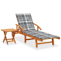 SONNENLIEGE mit Tisch und Auflage Akazie Massivholz - Grau, Holz (67/85/200cm) - furnicato