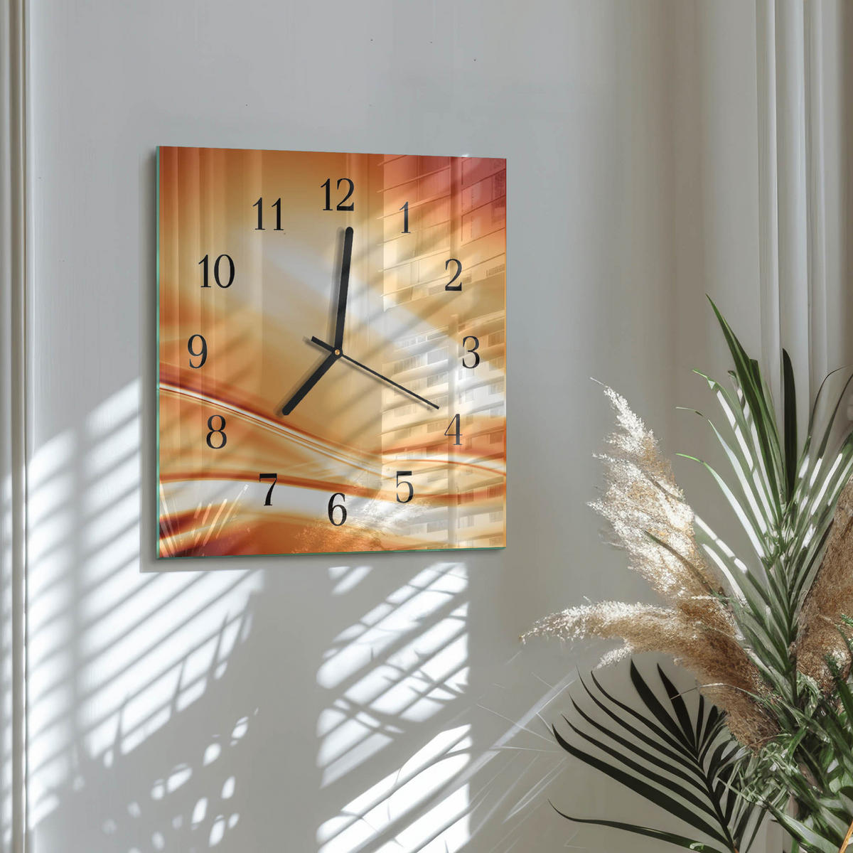 WANDUHR 30x30 cm - Abstraktion - Orange, Glas (30/30/0.4cm) - TULUP